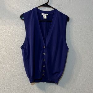 VTG  Talbots Deep Blue Cotton Vest Cardigan